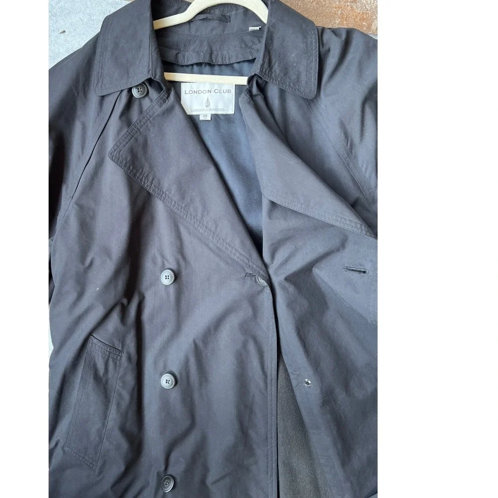 London Club Double‎ Breasted Men's Trench Coat Black Classic Long Old Money 38